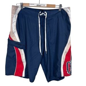 O'Neill men’s swim shorts trunks surf board lace-up red blue cream size 34